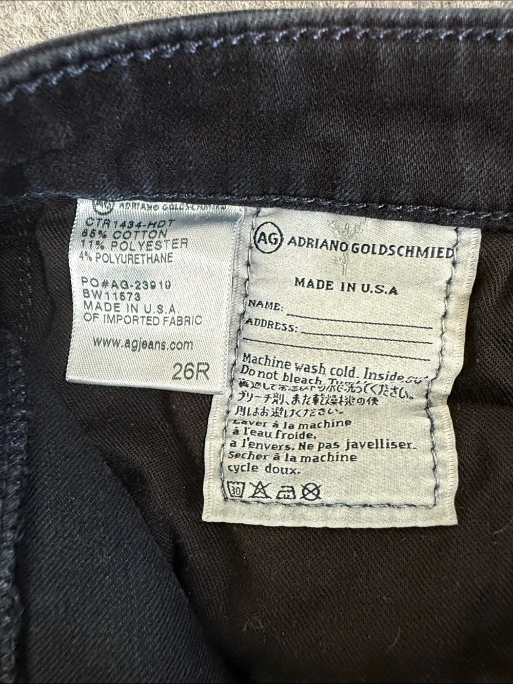 AG Contour 360 The Prima Mid Rise Cigarette Jeans in Deep Navy Sz 26 (B7)